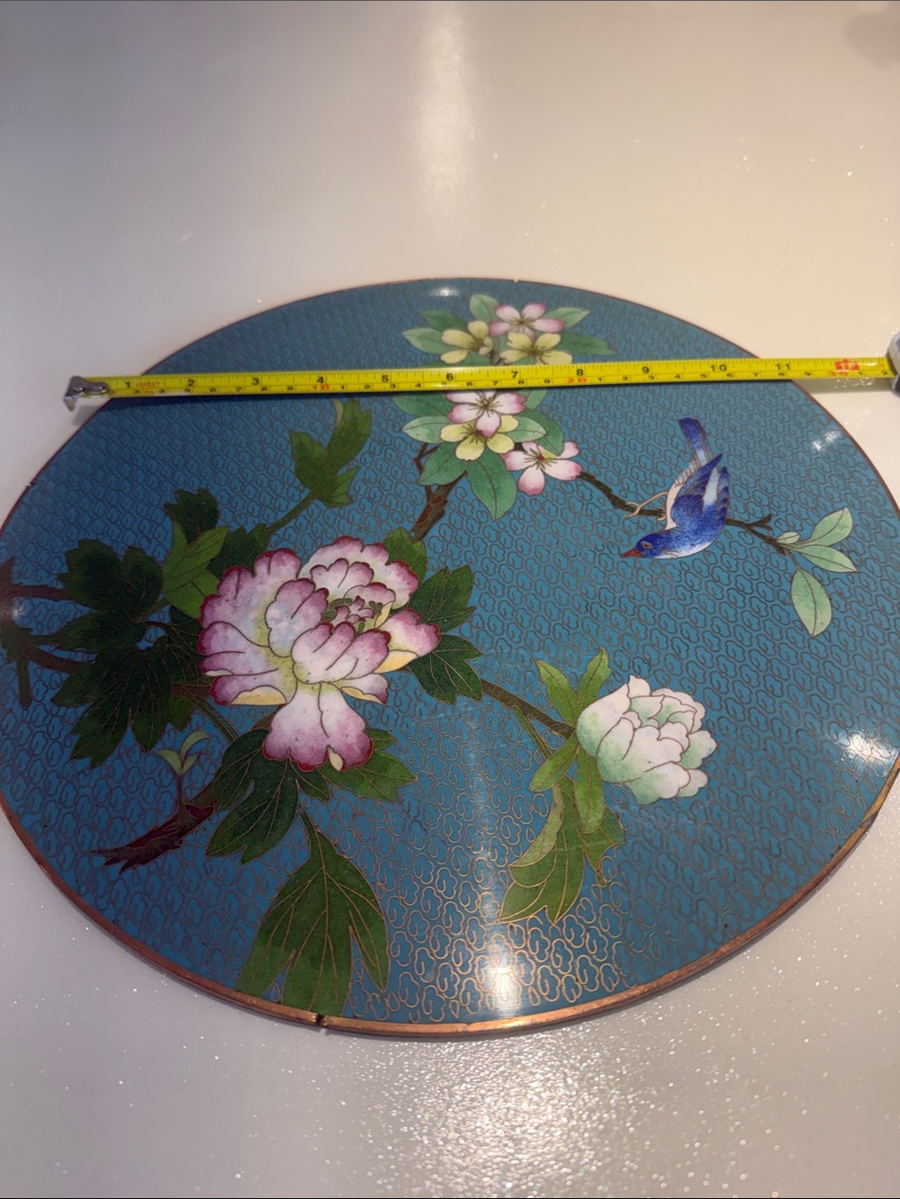Large Floral Cloisonné Wall Plate - Decorative Home Wall Decor